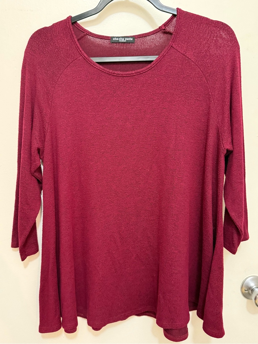cha cha vente Women's Burgundy 3/4 Sleeve Swing Top
